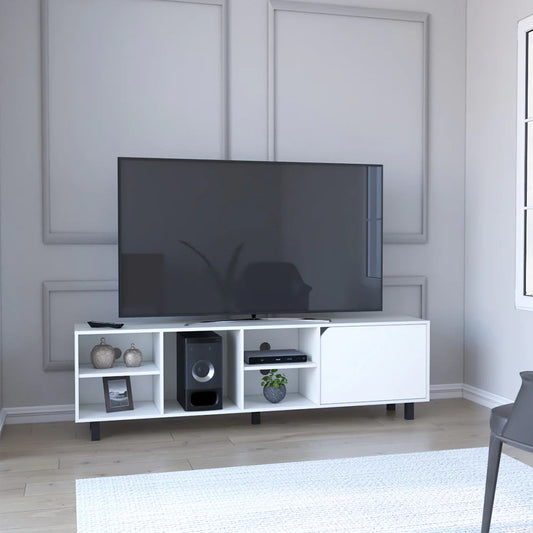 Estocolmo TV Stand: Sleek White Finish, Four Open Shelves for TVs up to 70"